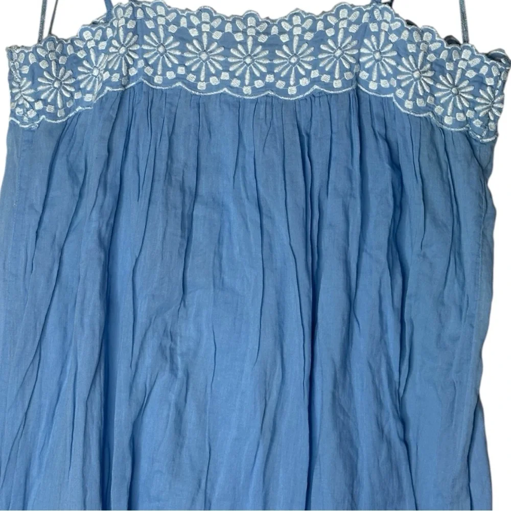 Free People Blue Spaghetti Strap Embroidered Midi Dress
